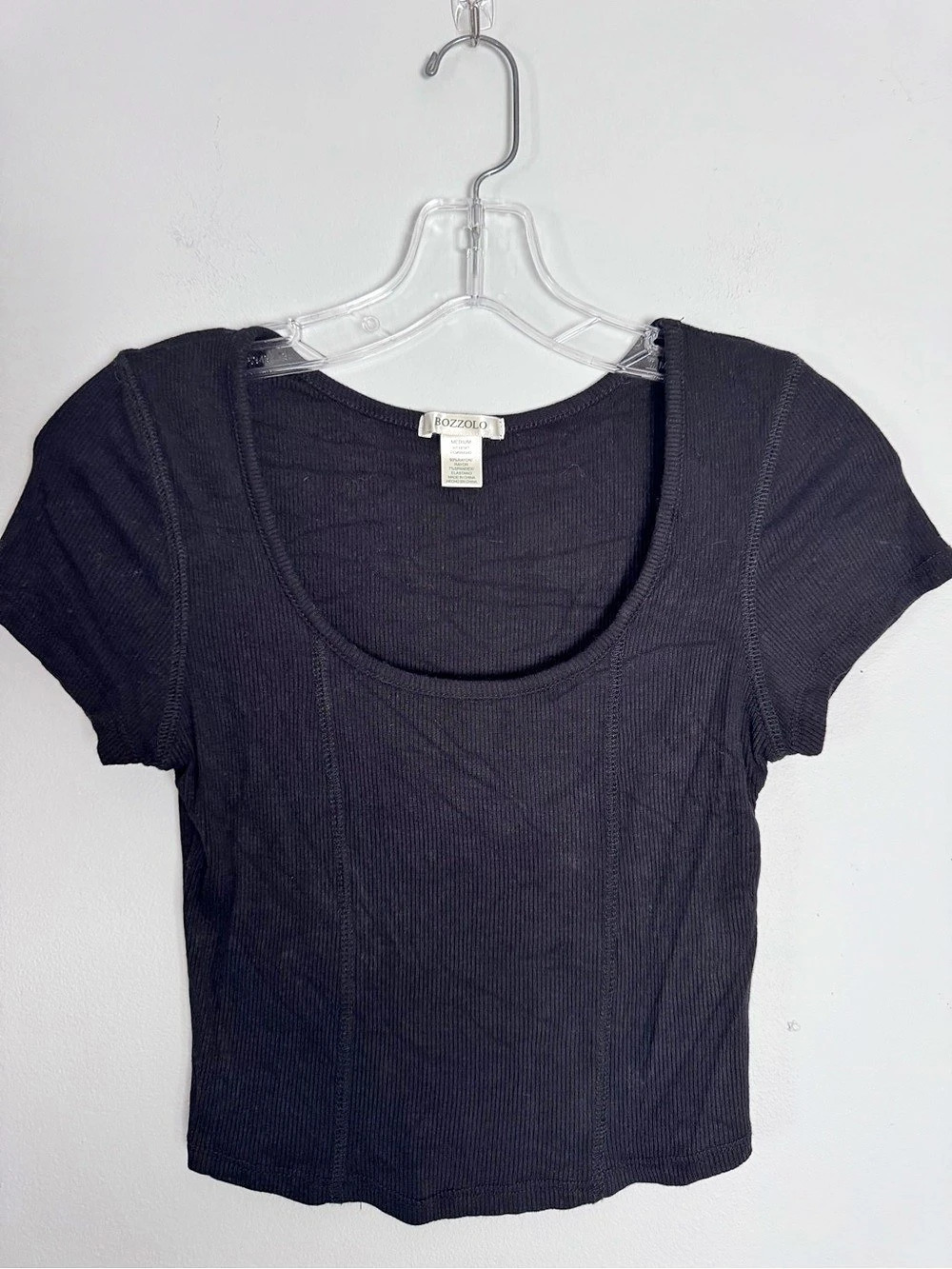 Bozzolo Short Sleeve Ribbed cropped Top in Black Size M